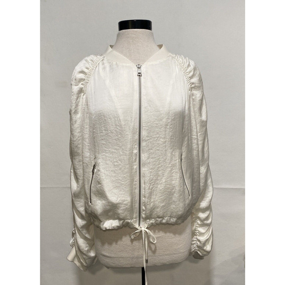 DKNY Women's XL Silky Parachute Style Zip Front Pockets Gathered‎ Sleeves Jacket - Picture 1 of 10